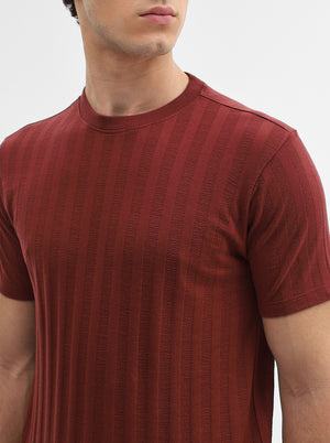 Rust Striped Slim Fit T-Shirt | JadeBlue