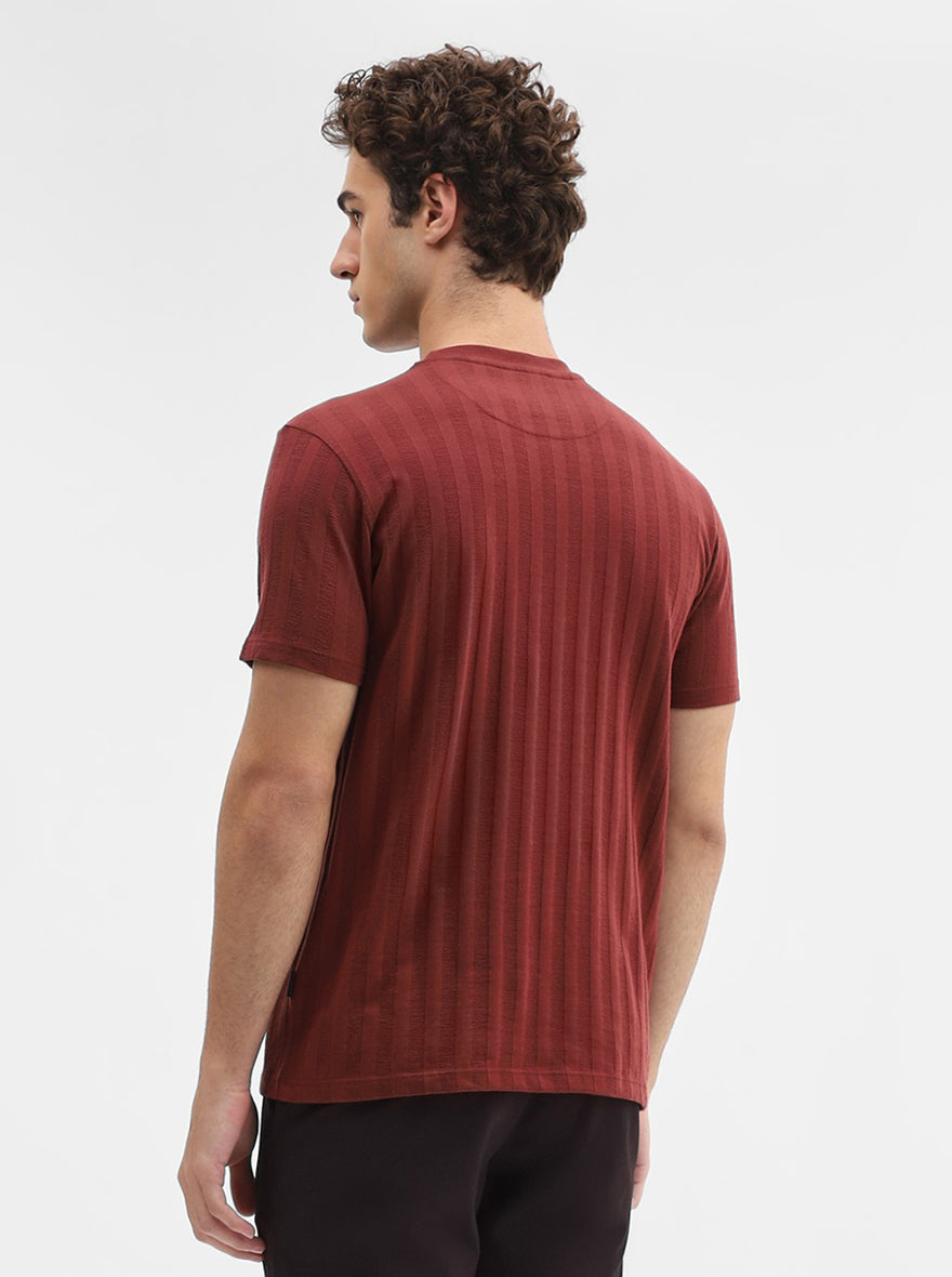 Rust Striped Slim Fit T-Shirt | JadeBlue