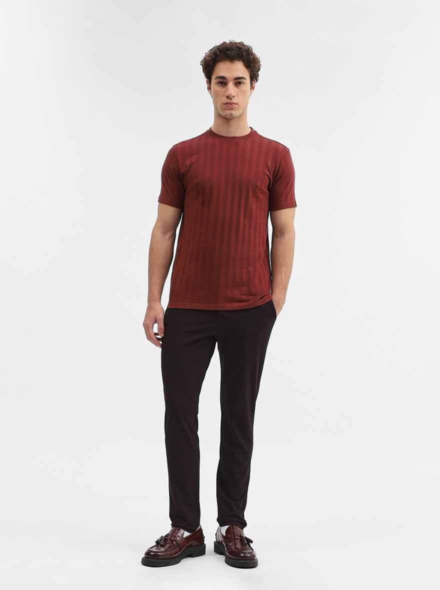 Rust Striped Slim Fit T-Shirt | JadeBlue
