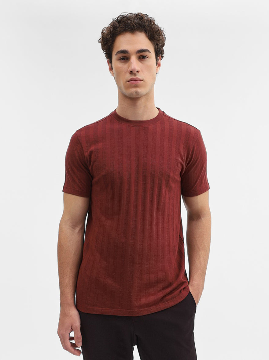 Rust Striped Slim Fit T-Shirt | JadeBlue