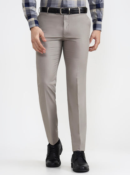Light Brown Solid Slim Fit Formal Trouser | Metal