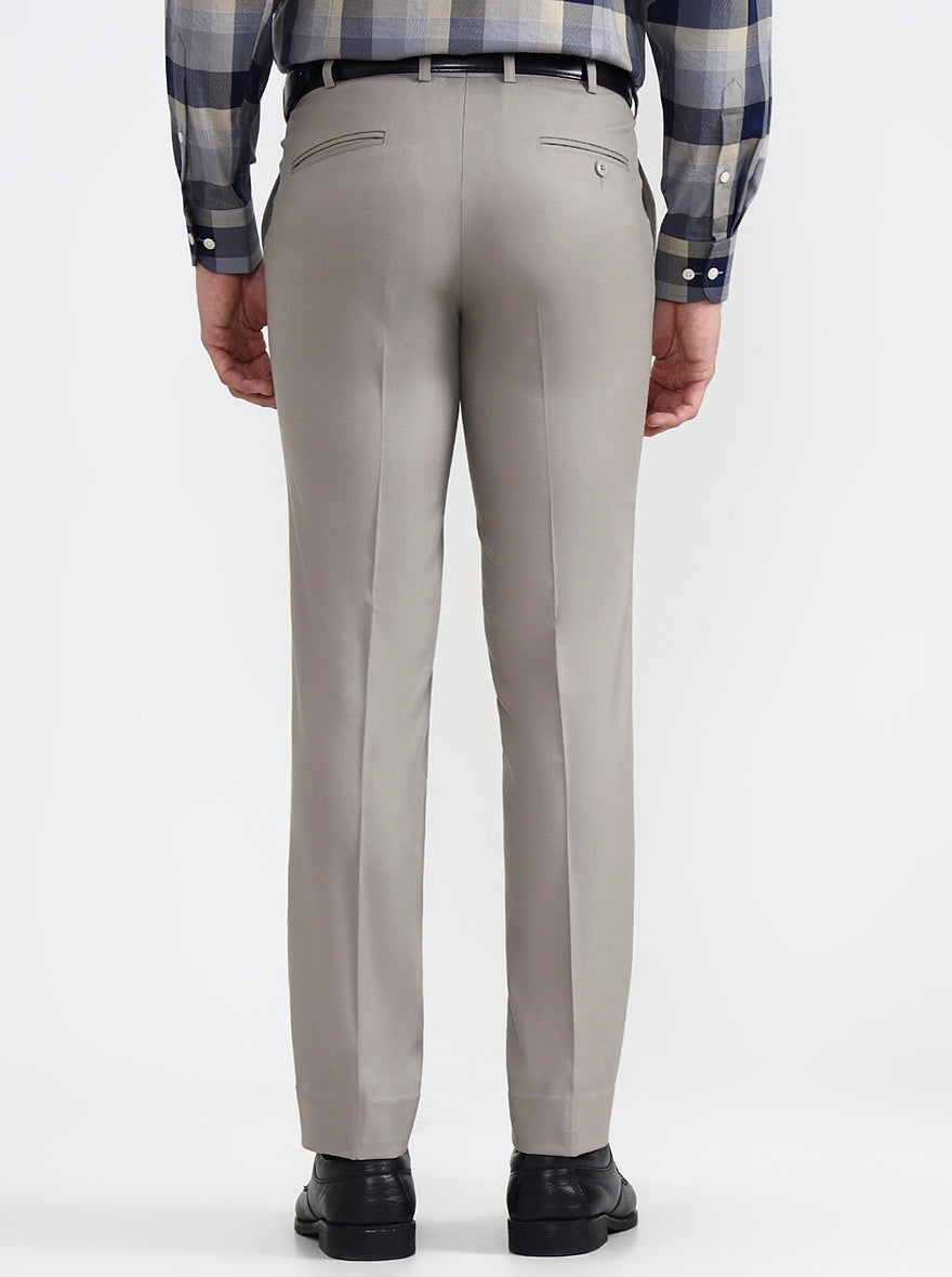 Light Brown Solid Slim Fit Formal Trouser | Metal