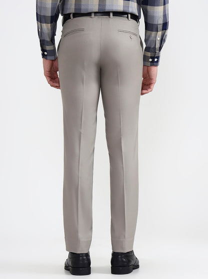 Light Brown Solid Slim Fit Formal Trouser | Metal