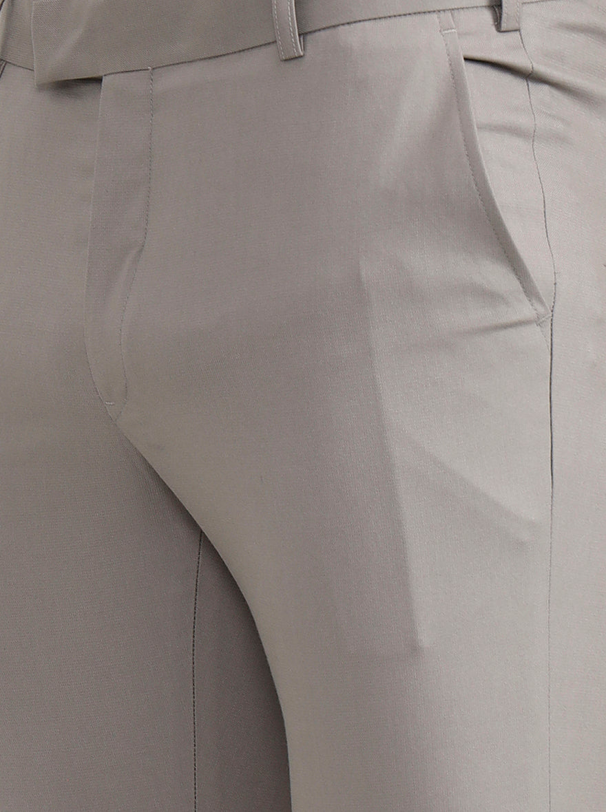 Light Brown Solid Slim Fit Formal Trouser | Metal