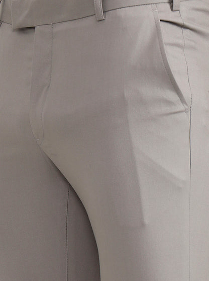 Light Brown Solid Slim Fit Formal Trouser | Metal