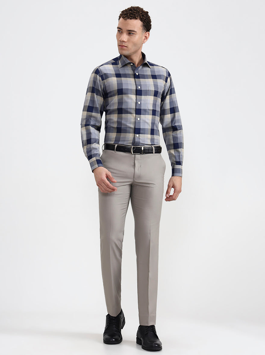 Light Brown Solid Slim Fit Formal Trouser | Metal