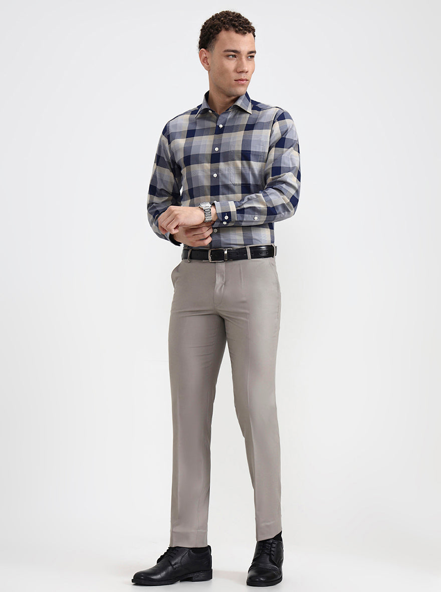 Light Brown Solid Slim Fit Formal Trouser | Metal
