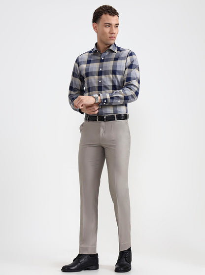 Light Brown Solid Slim Fit Formal Trouser | Metal