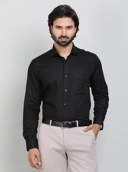 Black Printed Slim Fit Formal Shirt | Metal