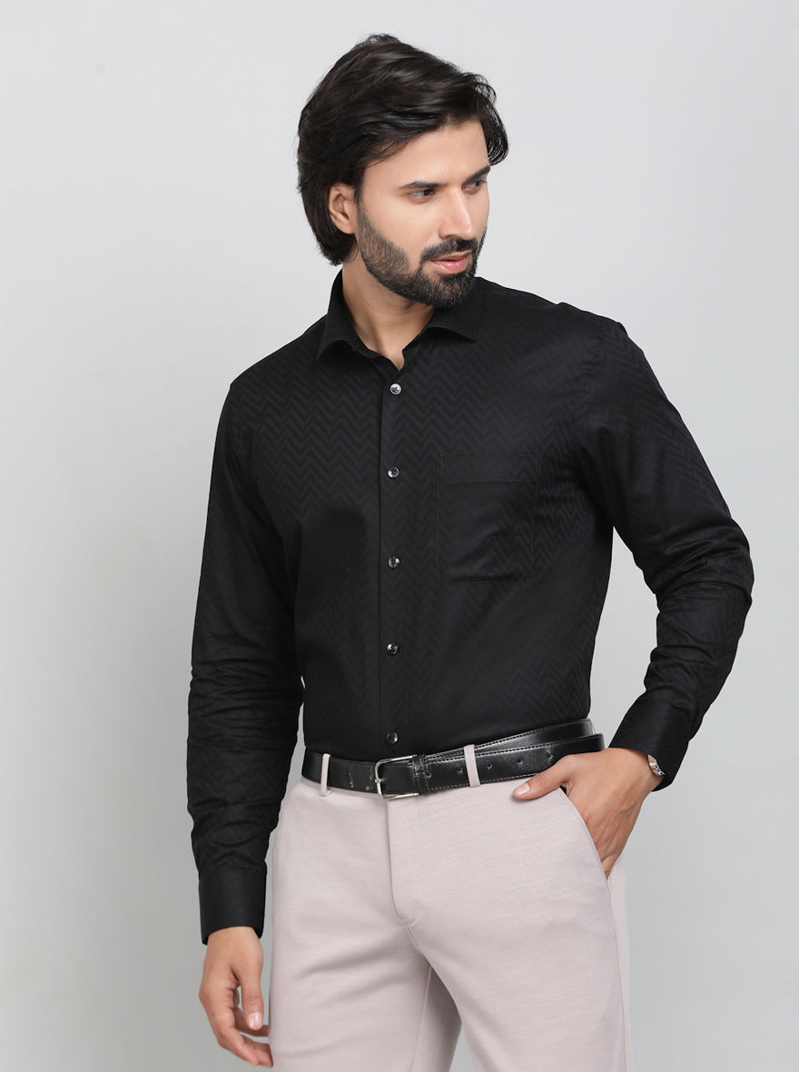 Black Printed Slim Fit Formal Shirt | Metal