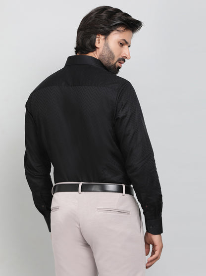 Black Printed Slim Fit Formal Shirt | Metal