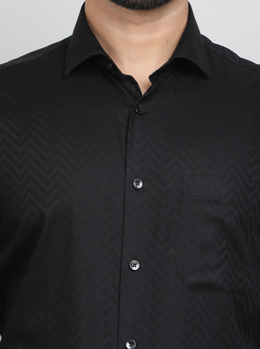 Black Printed Slim Fit Formal Shirt | Metal