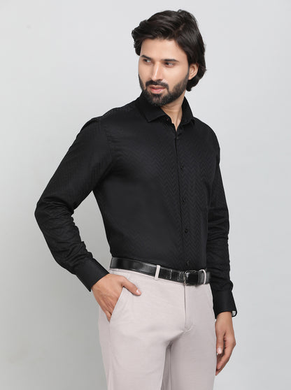 Black Printed Slim Fit Formal Shirt | Metal