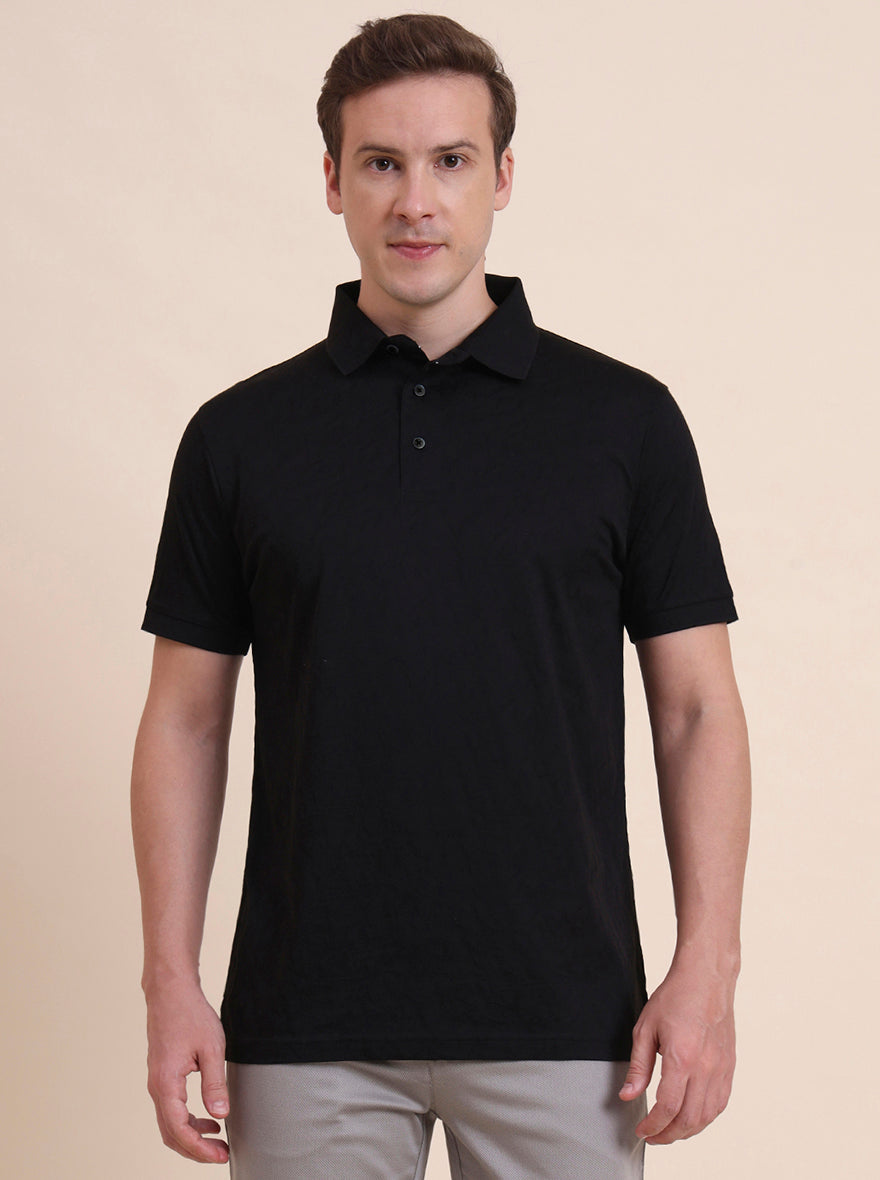 Black Striped Regular Fit Polo T-Shirt | JadeBlue