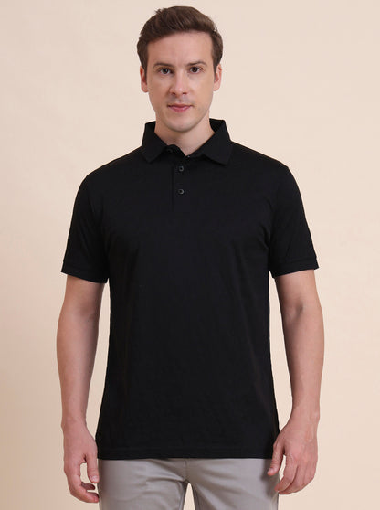 Black Striped Regular Fit Polo T-Shirt | JadeBlue