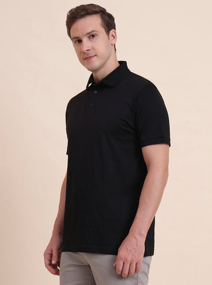 Black Striped Regular Fit Polo T-Shirt | JadeBlue