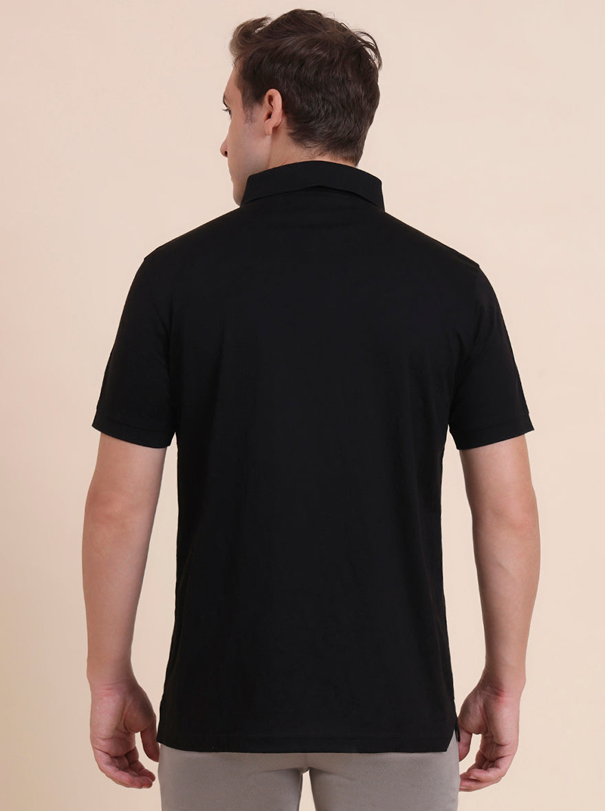 Black Striped Regular Fit Polo T-Shirt | JadeBlue