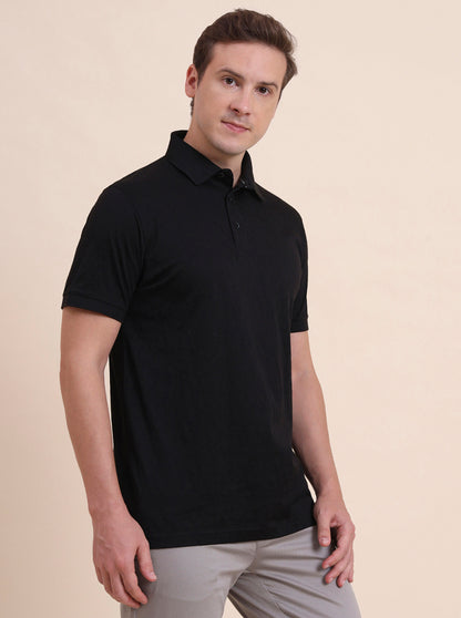 Black Striped Regular Fit Polo T-Shirt | JadeBlue