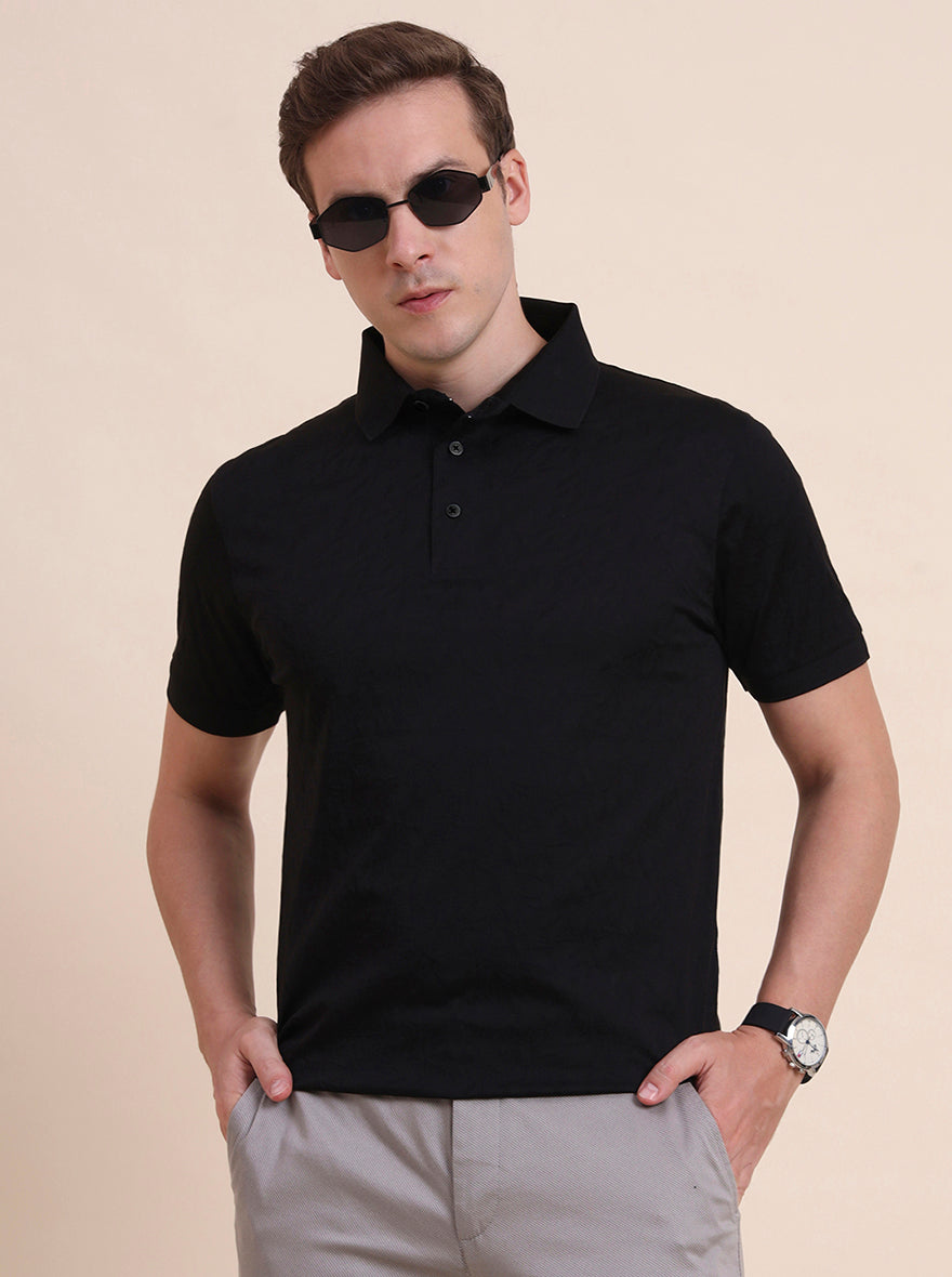 Black Striped Regular Fit Polo T-Shirt | JadeBlue