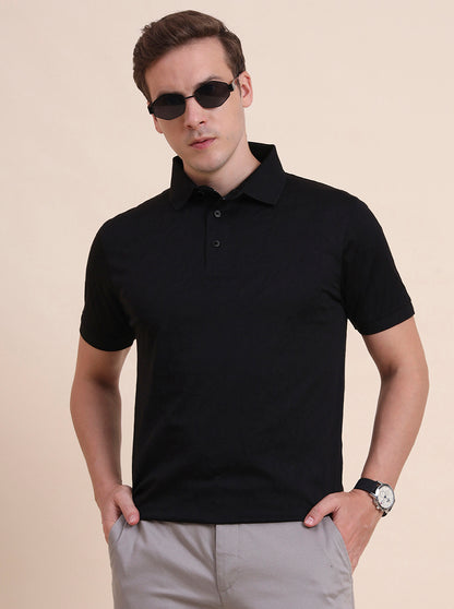 Black Striped Regular Fit Polo T-Shirt | JadeBlue