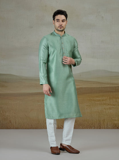Pista Green Embroidered Kurta Pajama | Virasana