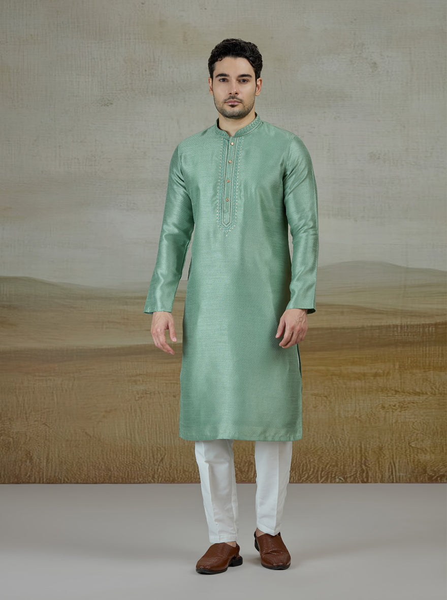 Pista Green Embroidered Kurta Pajama | Virasana