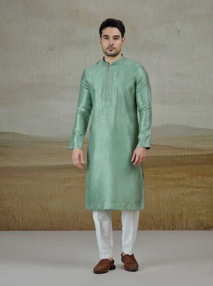 Pista Green Embroidered Kurta Pajama | Virasana