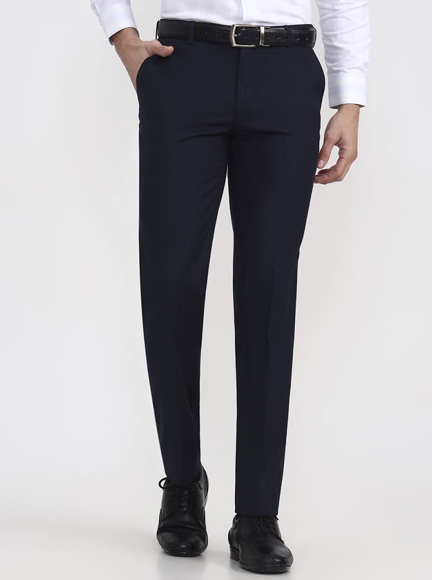 Blue Solid Regular Fit Formal Trouser | JadeBlue