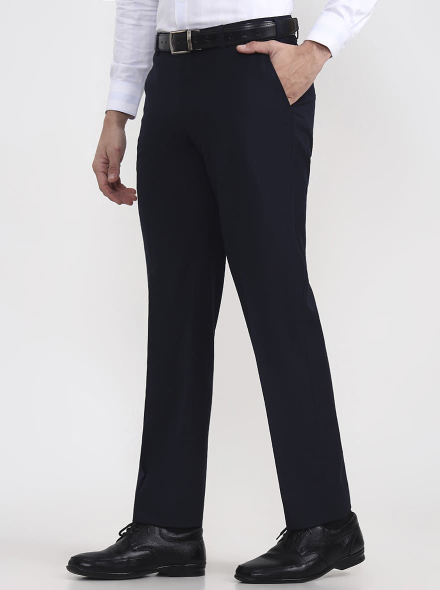 Blue Solid Regular Fit Formal Trouser | JadeBlue