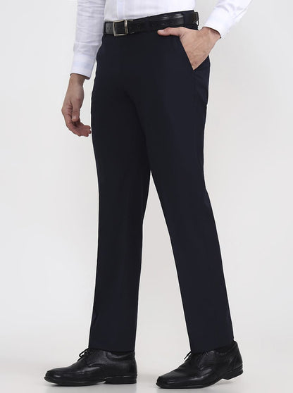 Blue Solid Regular Fit Formal Trouser | JadeBlue
