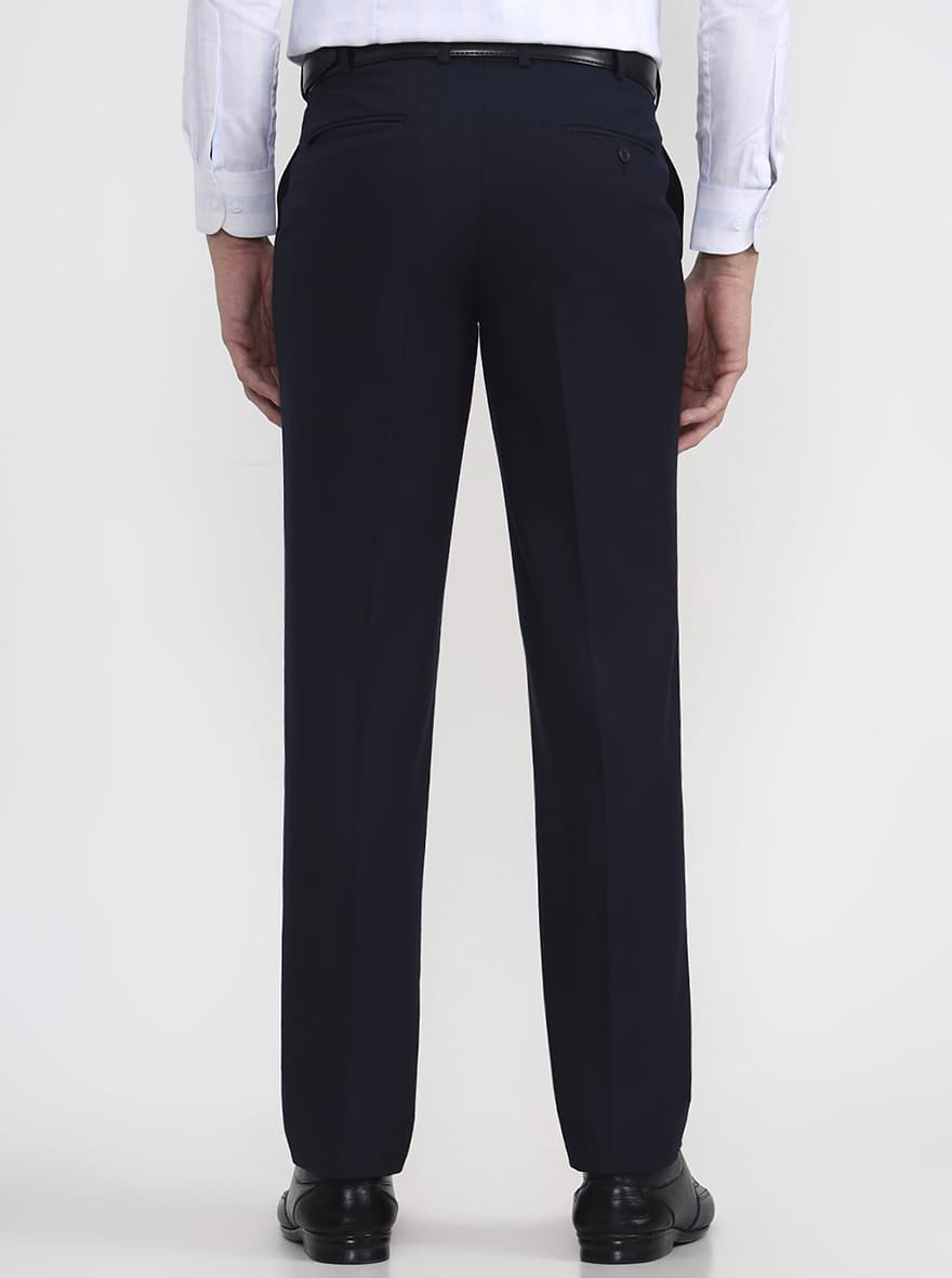 Blue Solid Regular Fit Formal Trouser | JadeBlue