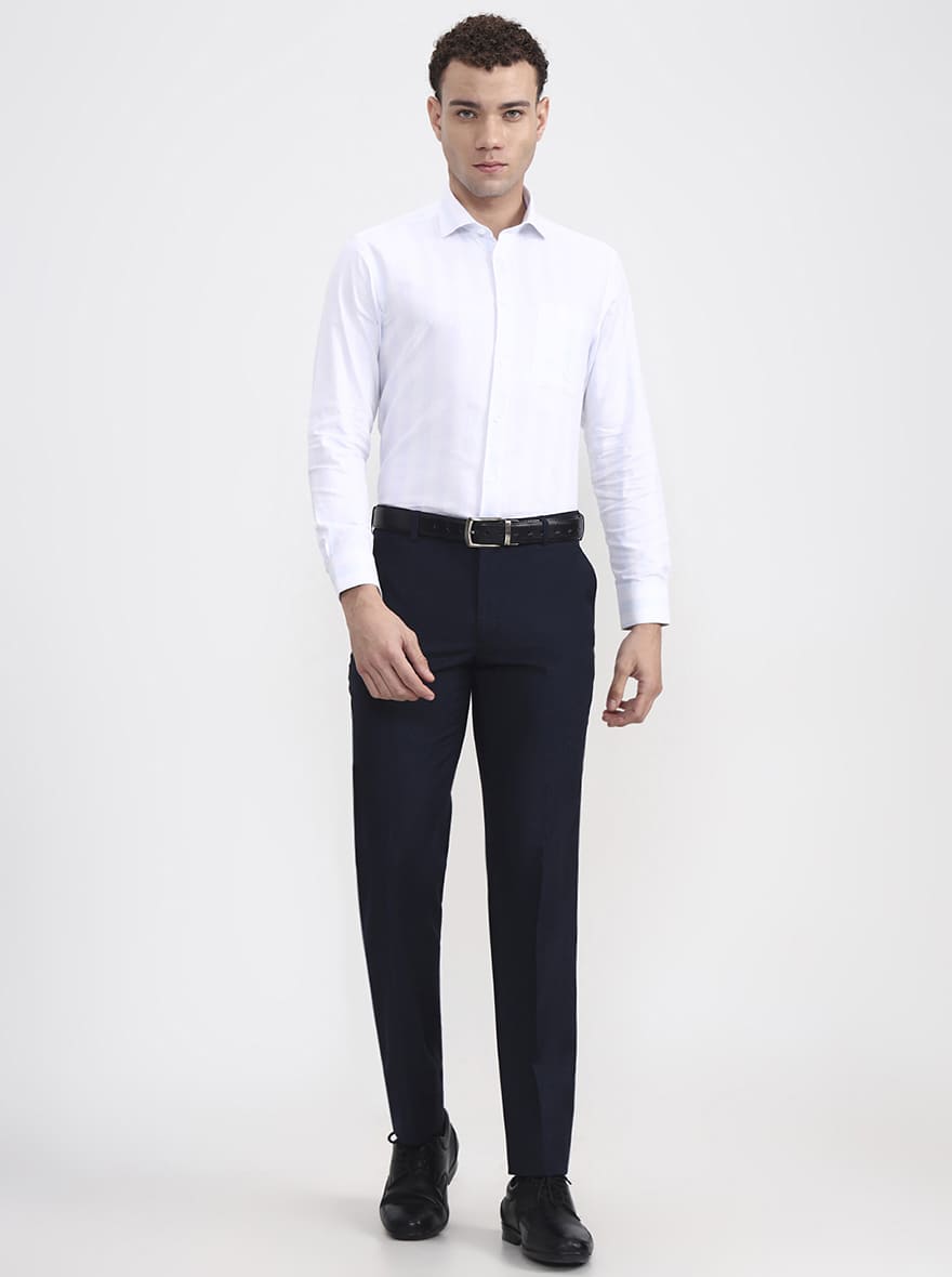 Blue Solid Regular Fit Formal Trouser | JadeBlue