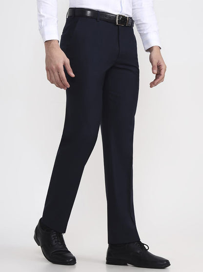 Blue Solid Regular Fit Formal Trouser | JadeBlue
