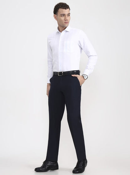 Blue Solid Regular Fit Formal Trouser | JadeBlue