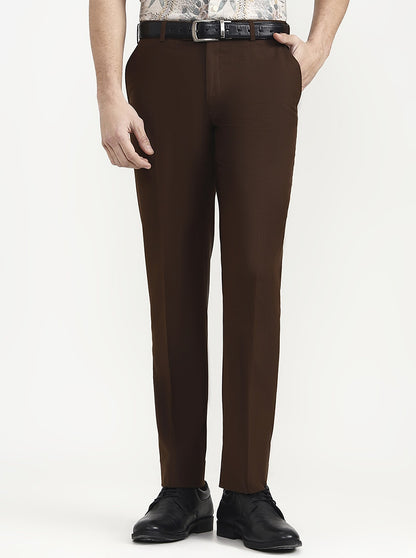 Brown Solid Regular Fit Formal Trouser | JadeBlue
