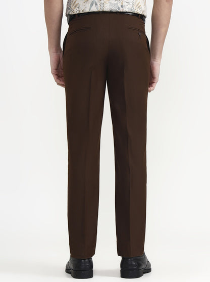 Brown Solid Regular Fit Formal Trouser | JadeBlue
