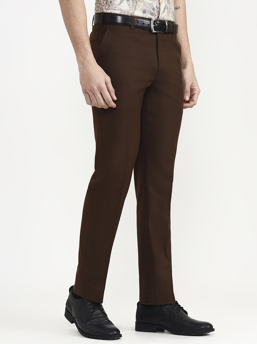 Brown Solid Regular Fit Formal Trouser | JadeBlue