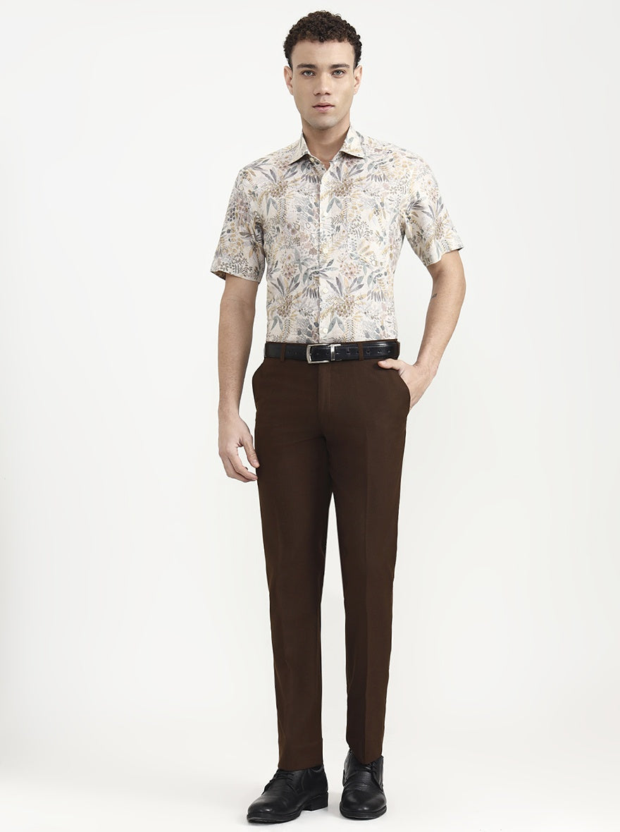 Brown Solid Regular Fit Formal Trouser | JadeBlue