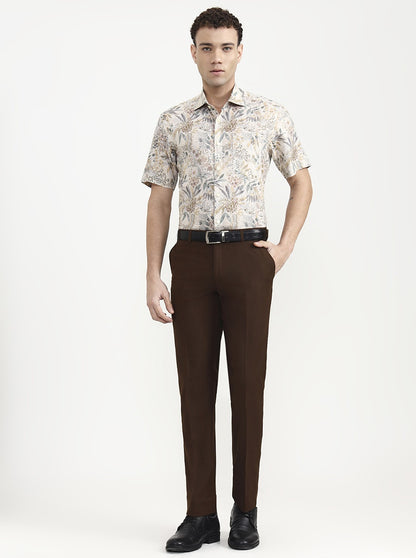 Brown Solid Regular Fit Formal Trouser | JadeBlue