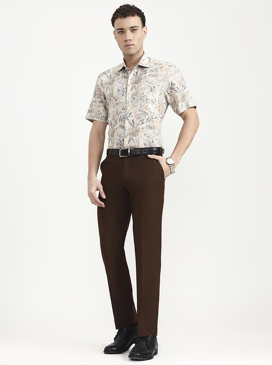Brown Solid Regular Fit Formal Trouser | JadeBlue