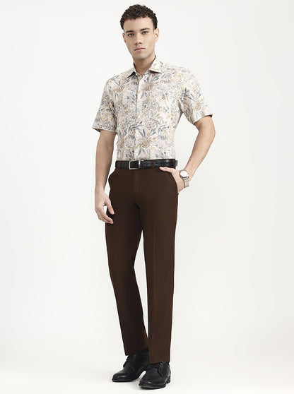 Brown Solid Regular Fit Formal Trouser | JadeBlue