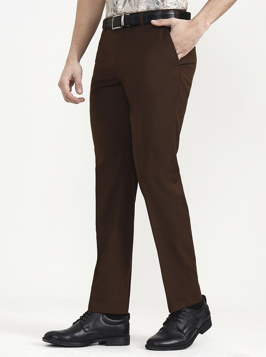 Brown Solid Regular Fit Formal Trouser | JadeBlue