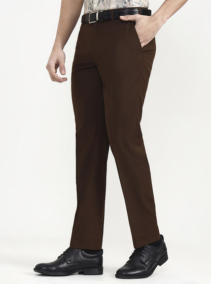 Brown Solid Regular Fit Formal Trouser | JadeBlue