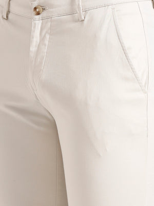Cream Solid Super Slim Fit Casual Trouser | Greenfibre
