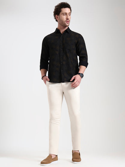 Cream Solid Super Slim Fit Casual Trouser | Greenfibre