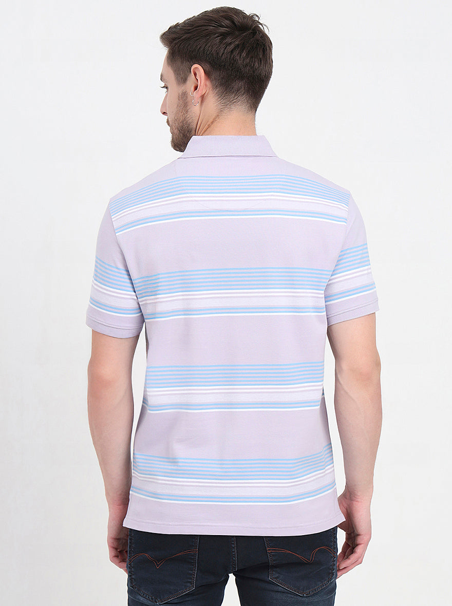Lavender & Sky Blue Striped Slim Fit Polo T-Shirt | JadeBlue