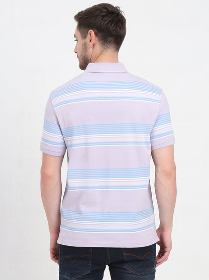 Lavender & Sky Blue Striped Slim Fit Polo T-Shirt | JadeBlue