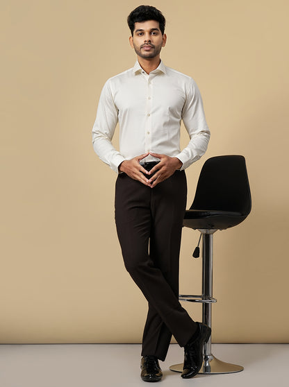 Cream Solid Slim Fit Party Wear Shirt | Wyre