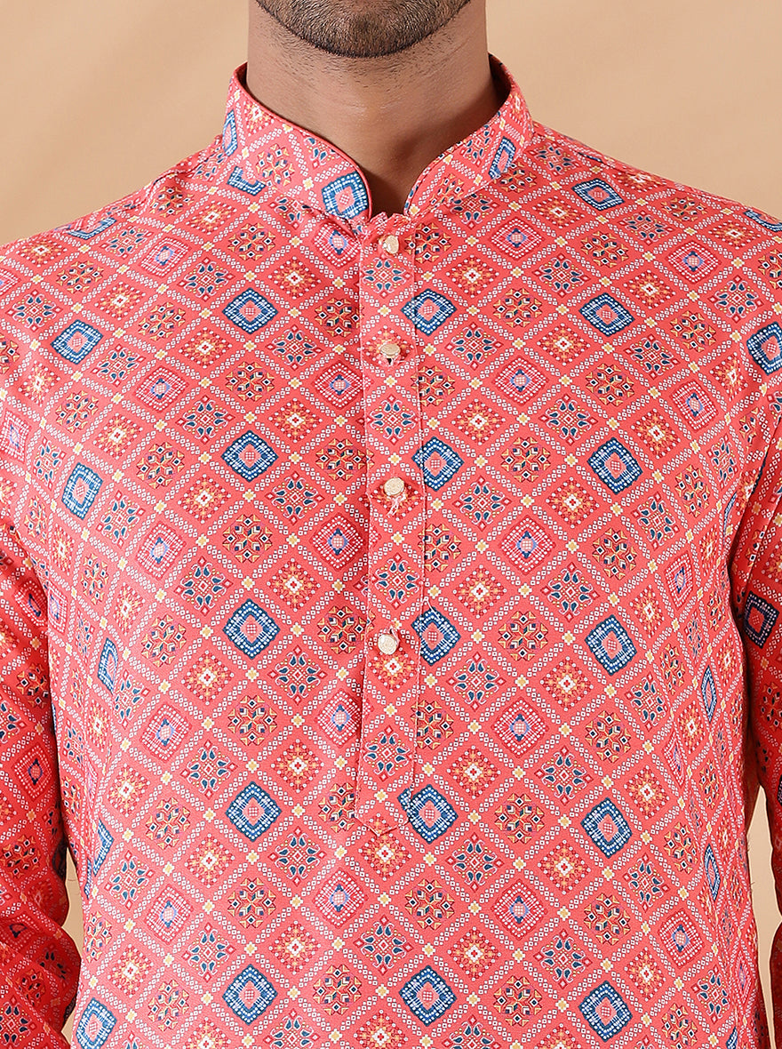 Peach Printed Kurta | The Kurta Company