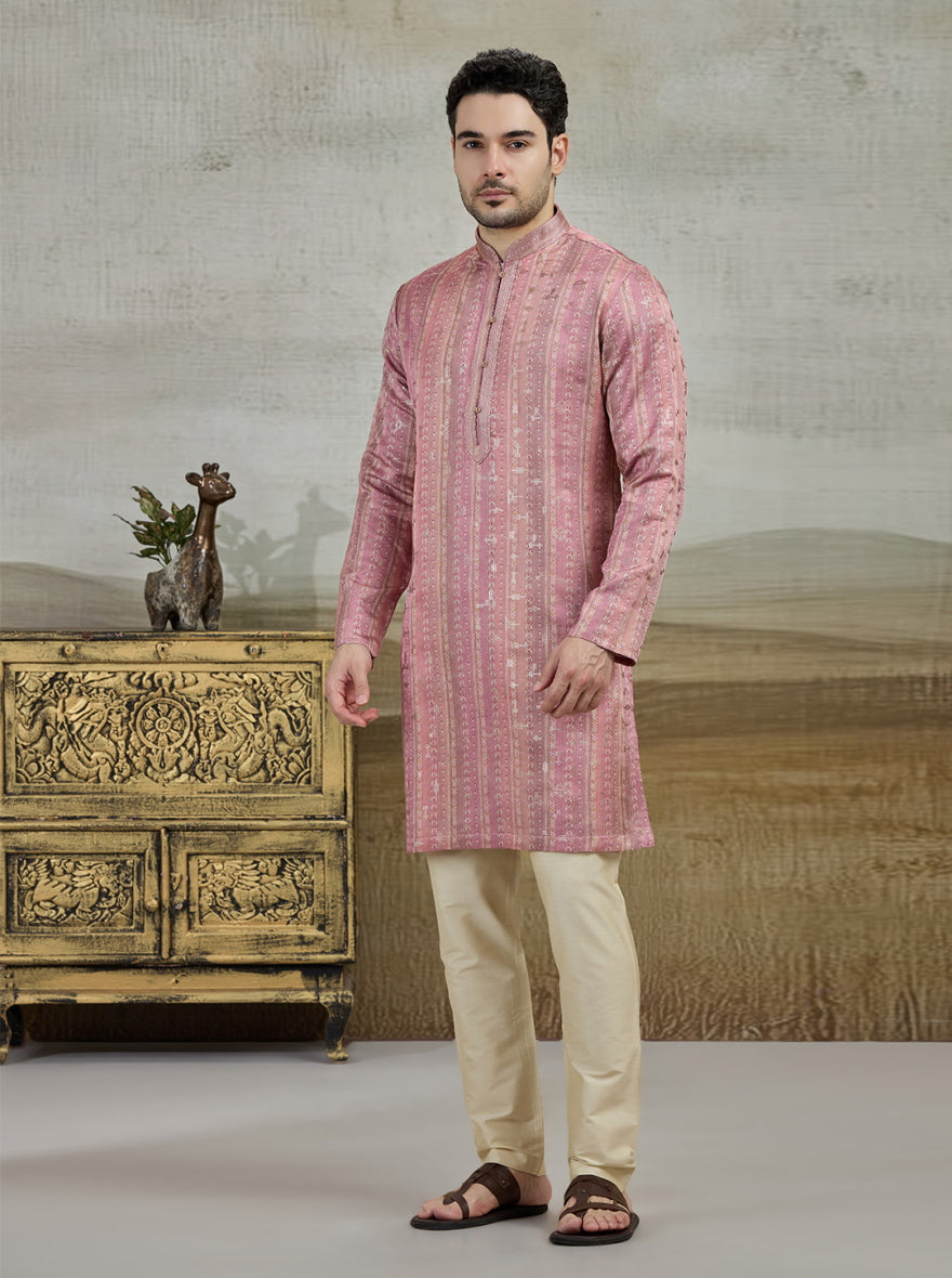Onion & Beige Printed Kurta Pajama | TULA